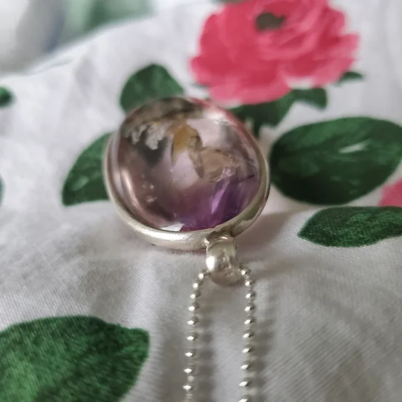 Rare Quartz Enhydro Quartz Set In Fine 990 Silver Necklace OOAK crystal Artisan - Picture 6 of 10